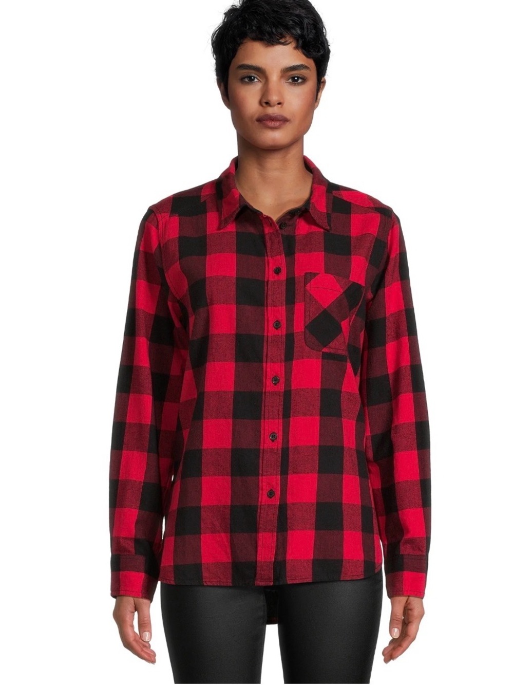 Time and Tru Women's Button Down Flannel Shirt with Long Sleeves, Size L (12-14)